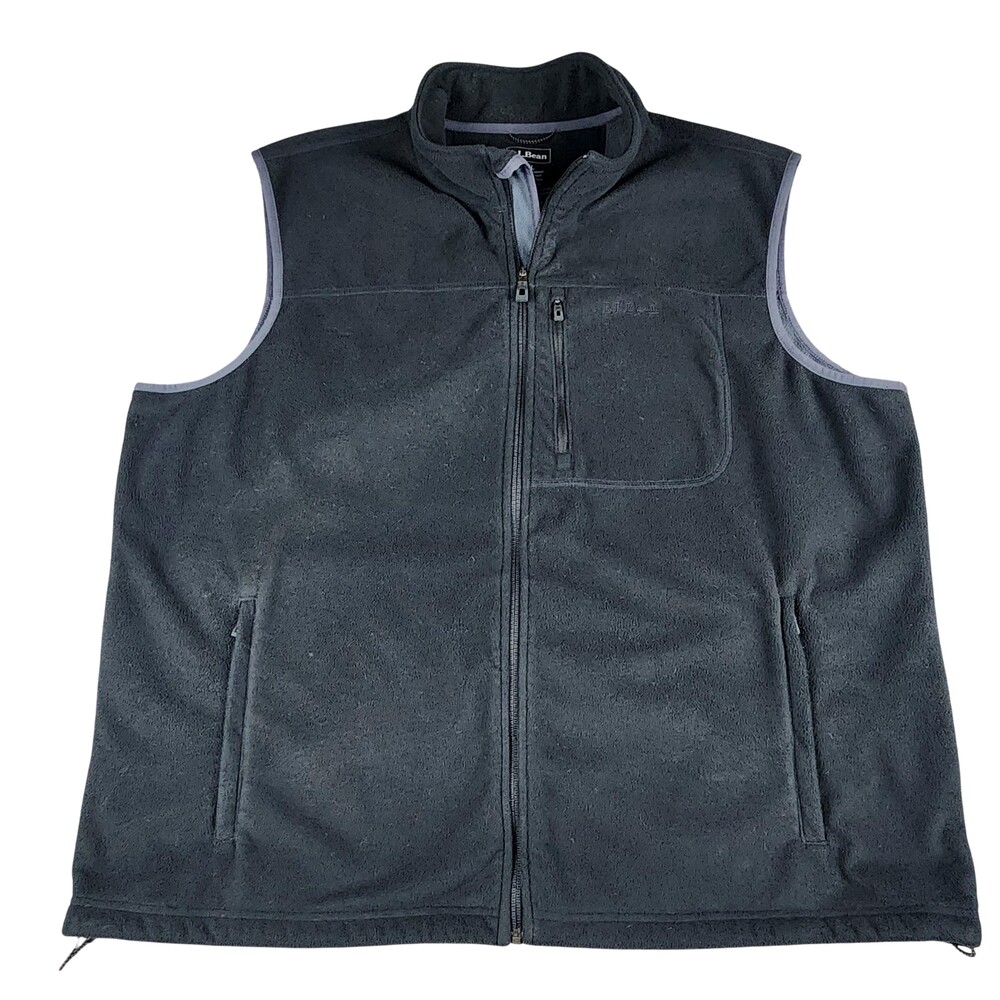 L.L.Bean Vest Mens 2XL Black Fleece Polartec Windbloc Full Zip Pockets Outdoor